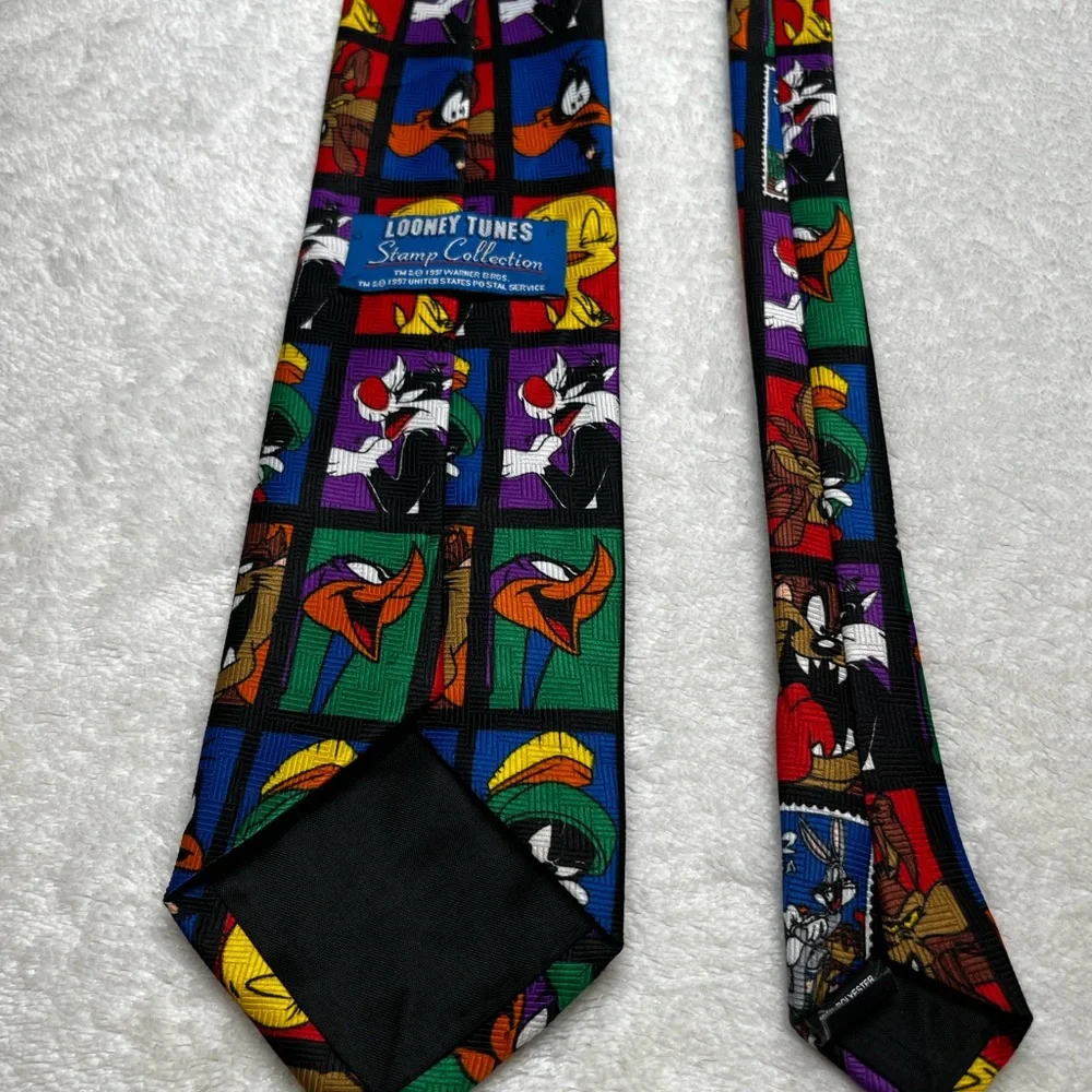 Looney Tunes Cartoon Stamp Collection Tie OS Vintage 1997 Warner Bros Multicolor